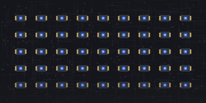 Array of SMD UVC LED packages with blue emitters on dark PCB substrate